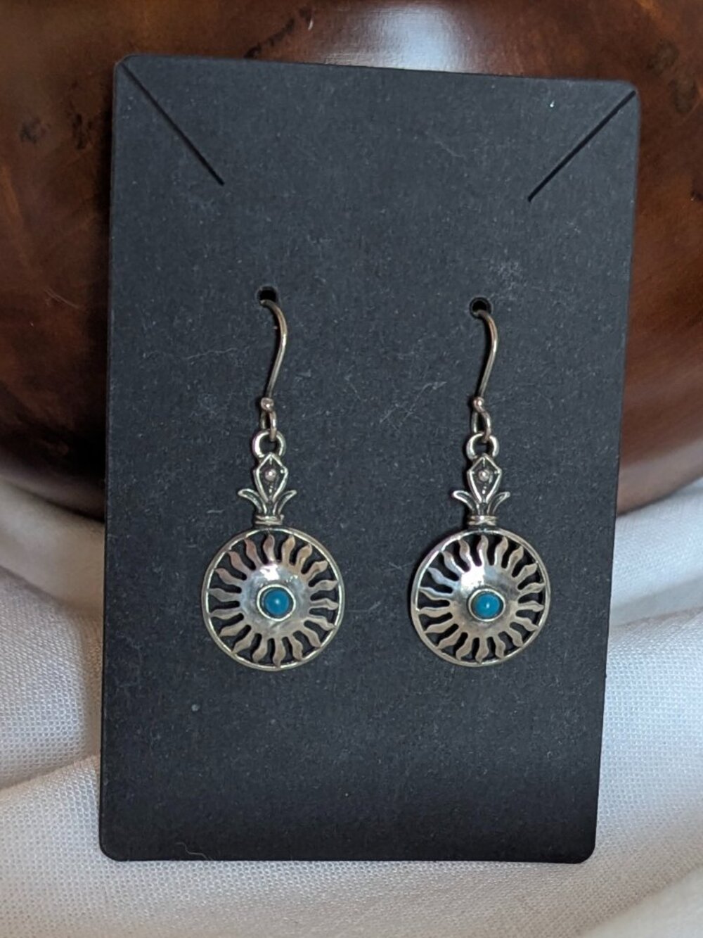 Vintage Sterling Silver Sun Earrings with Turquoise stone accents